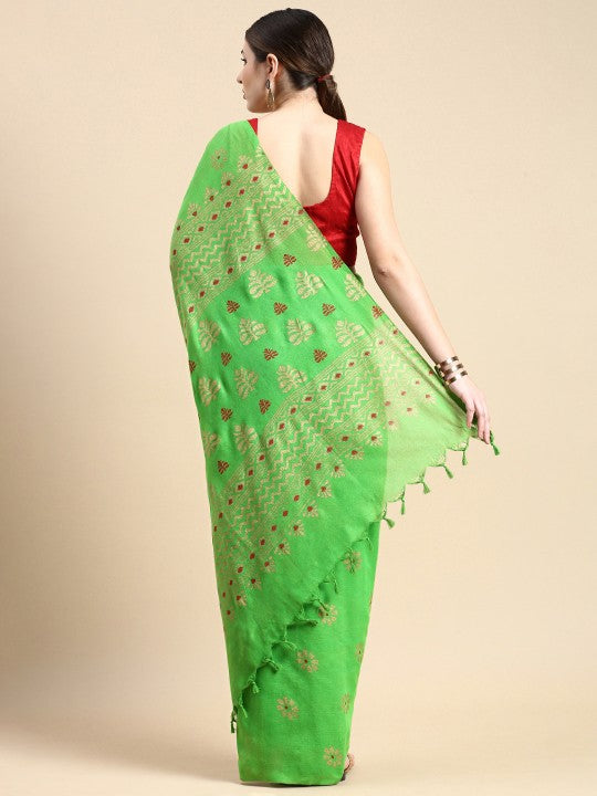 DESH BIDESH Woven Design Ethnic Motifs Pure Cotton Khadi Saree