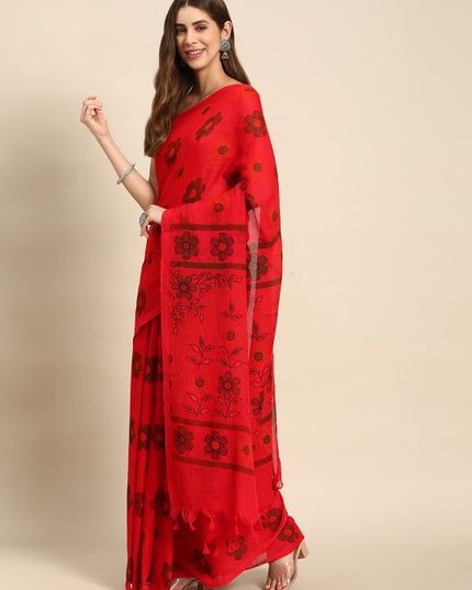 DESH BIDESH Floral Pure Cotton Taant Saree