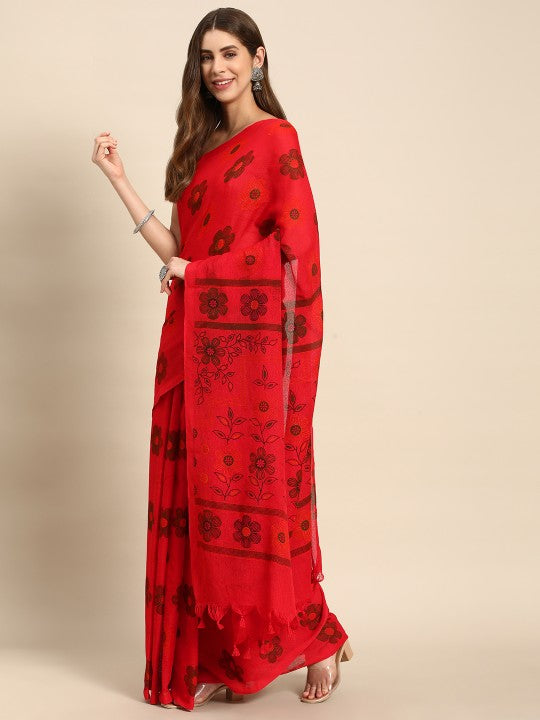 DESH BIDESH Floral Pure Cotton Taant Saree