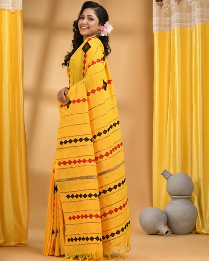 DESH BIDESH Woven Design Pure Cotton Traditional Taant Saree