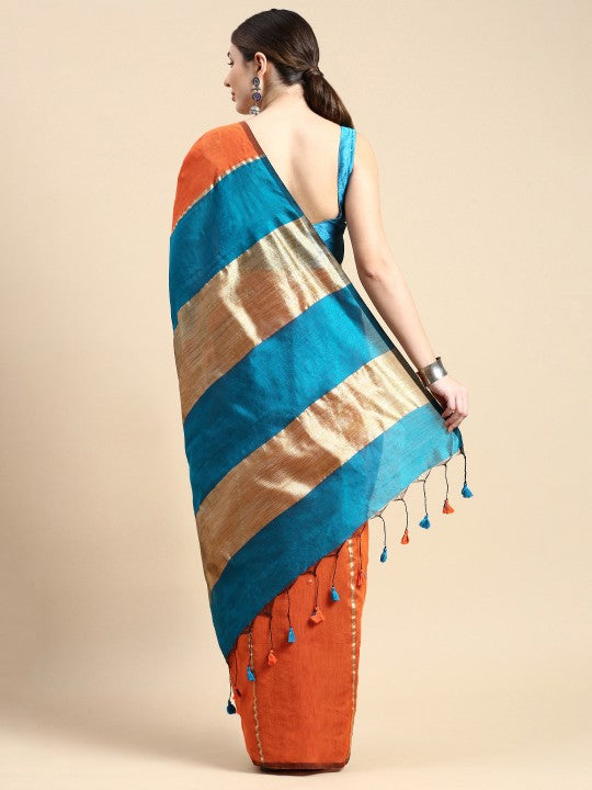 DESH BIDESH Ghicha Striped Cotton Silk Saree
