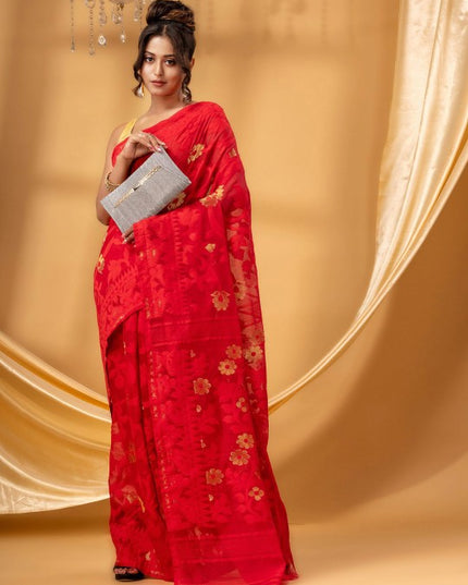 DESH BIDESH Floral Pure Cotton Jamdani Saree