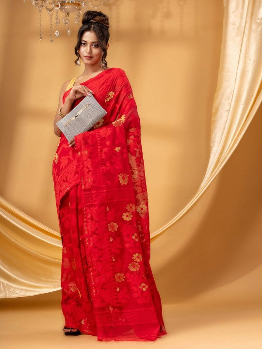 DESH BIDESH Floral Pure Cotton Jamdani Saree