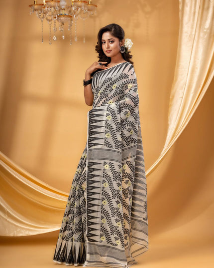 DESH BIDESH Classic Pure Cotton Jamdani Saree with Intricate Woven Design