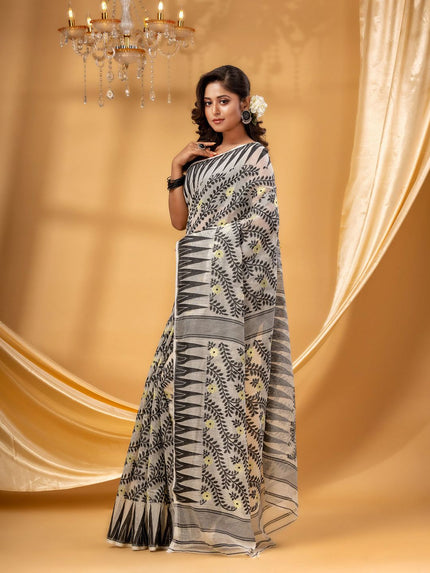 DESH BIDESH Classic Pure Cotton Jamdani Saree with Intricate Woven Design