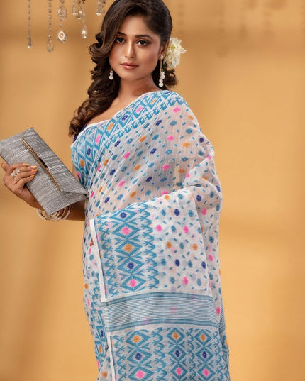 Exquisite DESH BIDESH Pure Cotton Woven Jamdani Saree for Women