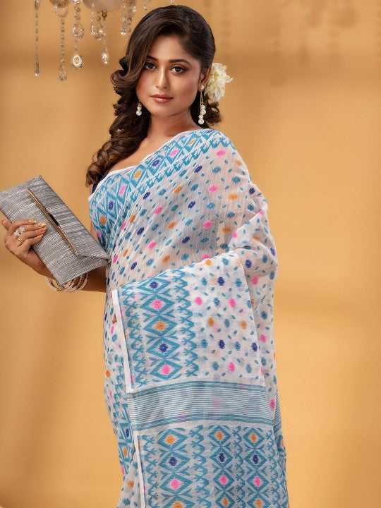Exquisite DESH BIDESH Pure Cotton Woven Jamdani Saree for Women
