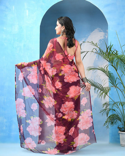 DESH BIDESH Floral Printed Bandhani Saree