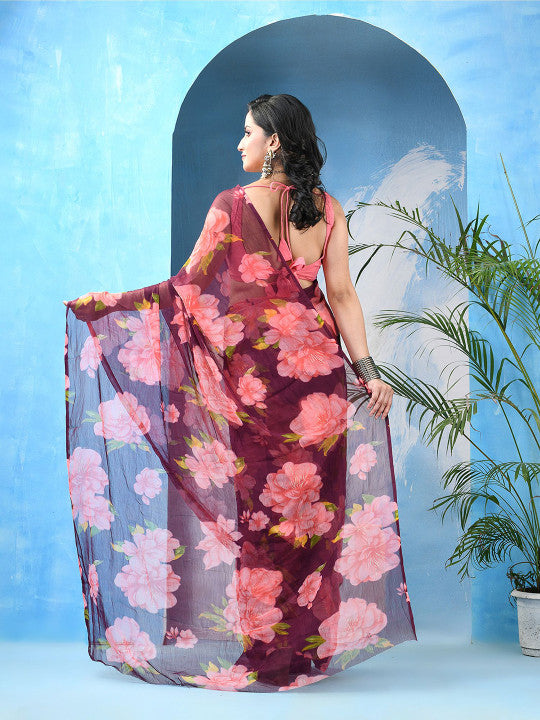 DESH BIDESH Floral Printed Bandhani Saree