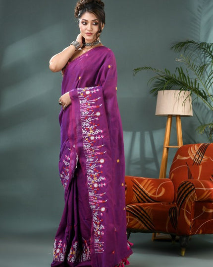 DESH BIDESH Floral Embroidered Pure Cotton Saree