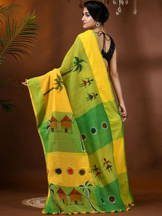 DESH BIDESH Adults Women Ethnic Motifs Pure Cotton Taant Saree