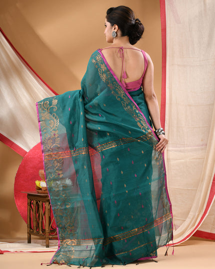 Women cotton silk tant handloom saree mysore party, wear sarees latest, design wedding, banarasi design georgette saree soft silk cotton MidNight Zari sarees for women (Tute)