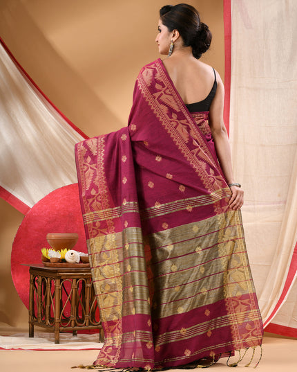 Women cotton silk tant handloom saree mysore party, wear sarees latest, design wedding, ready wear georgette chiffon saree soft silk cotton Taarini design sarees for women (Pink)