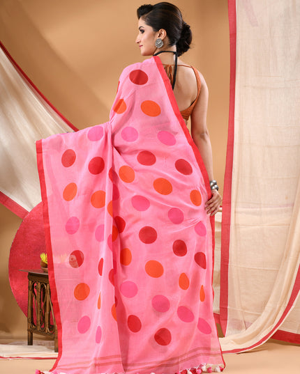 Women cotton handloom mulmul cotton sarees mul cotton sarees for women latest, Mohini design batik print bandhani malmal linen office daily, party, wear sarees for women (Pink)