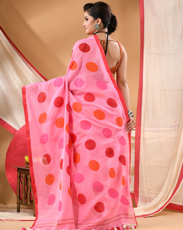 Women cotton handloom mulmul cotton sarees mul cotton sarees for women latest, Mohini design batik print bandhani malmal linen office daily, party, wear sarees for women (Pink)