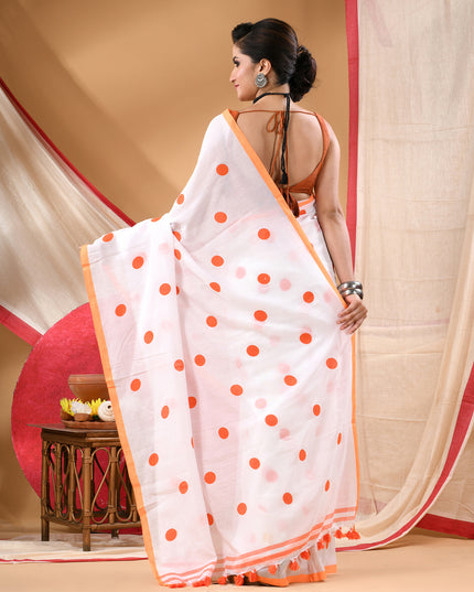 Women cotton silk tant handloom saree mysore party wear sarees latest design wedding handloom  sarees for women latest (Orange)