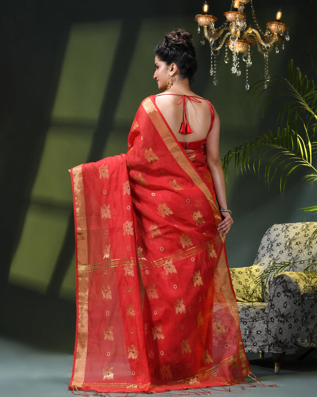 Cotton Silk Party Wear Saree Trendy Design Gulnaz Georgette Chiffon Cotton Saree (Red)