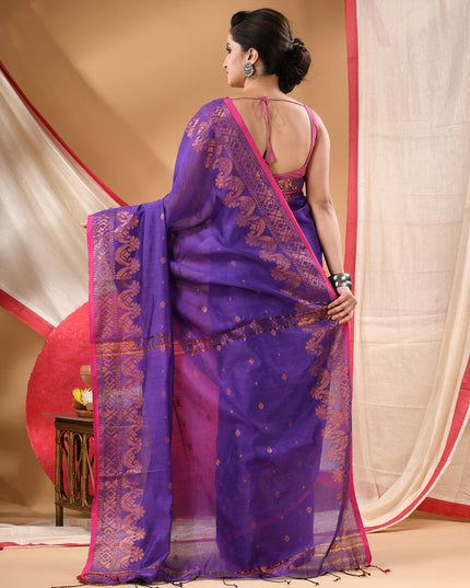 Women cotton silk tant handloom saree mysore party, wear sarees latest, design wedding, kanjivaram georgette chiffon saree soft silk cotton Senzia design sarees for women (Lavender)