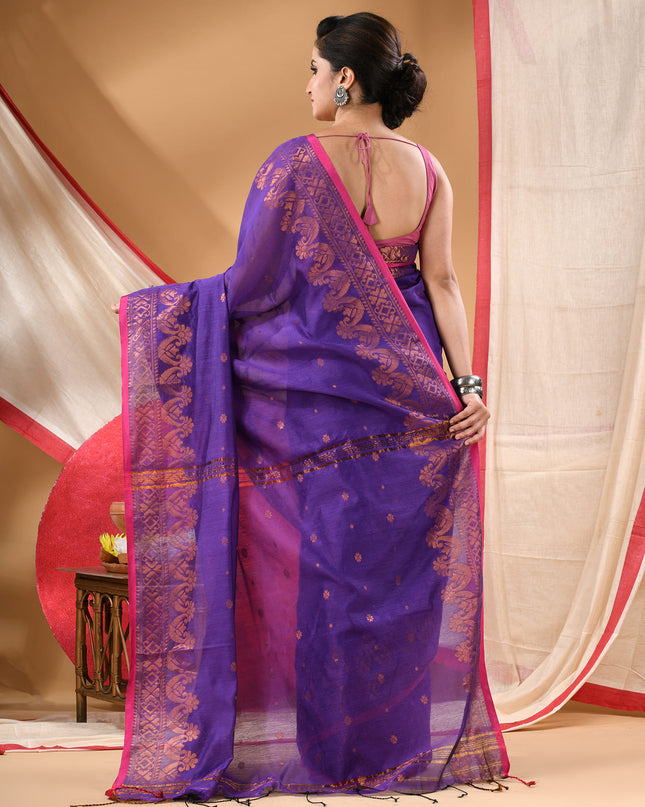 Women cotton silk tant handloom saree mysore party, wear sarees latest, design wedding, kanjivaram georgette chiffon saree soft silk cotton Senzia design sarees for women (Lavender)