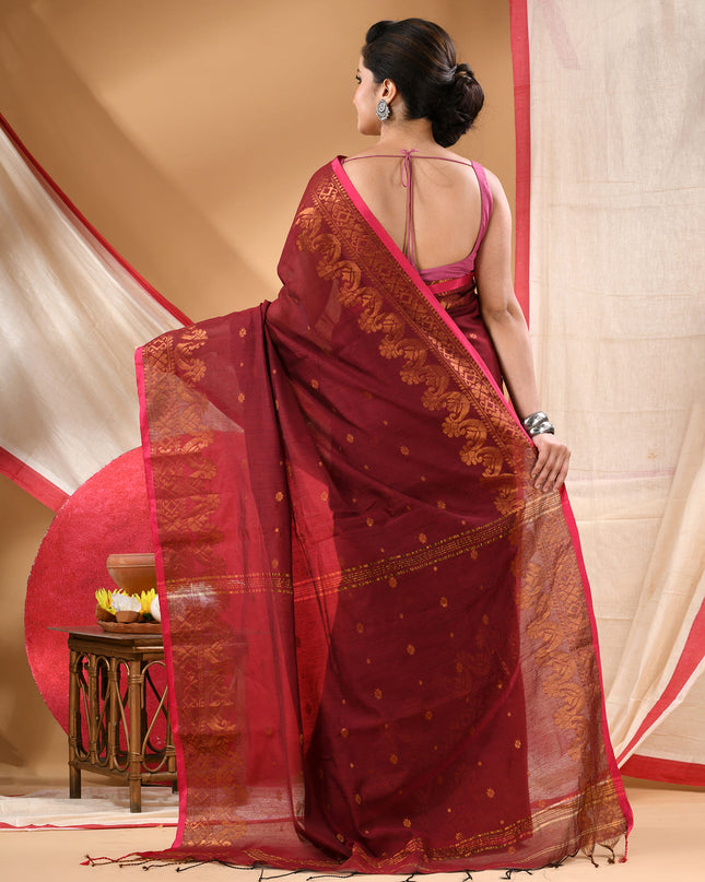 Women cotton silk tant handloom saree mysore party, wear sarees latest, design wedding, kanjivaram georgette chiffon saree soft silk cotton Senzia design sarees for women (Brown)