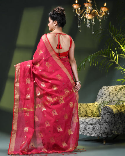 Cotton Silk Party Wear Saree Trendy Design Gulnaz Georgette Chiffon Cotton Saree (Pink)