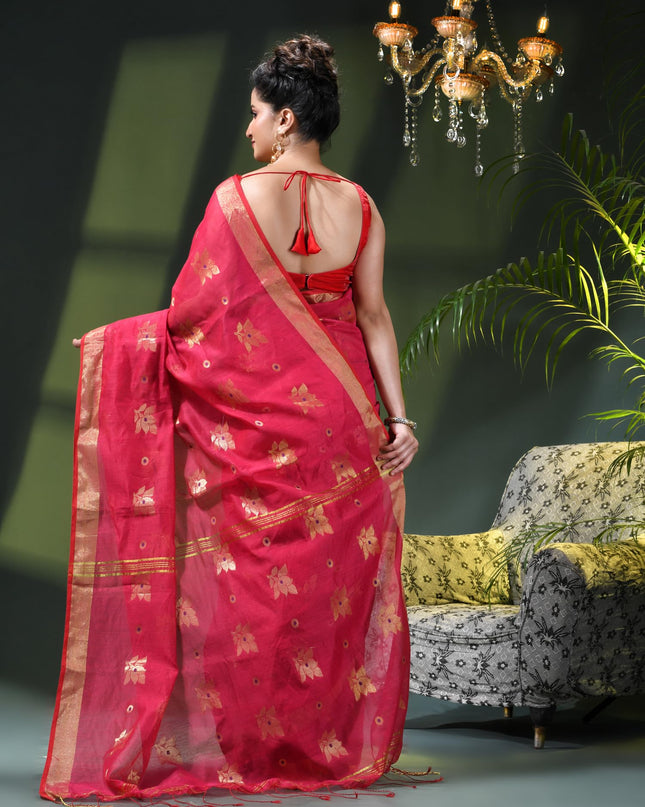 Cotton Silk Party Wear Saree Trendy Design Gulnaz Georgette Chiffon Cotton Saree (Pink)