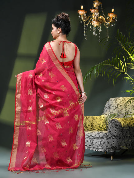 Cotton Silk Party Wear Saree Trendy Design Gulnaz Georgette Chiffon Cotton Saree (Pink)