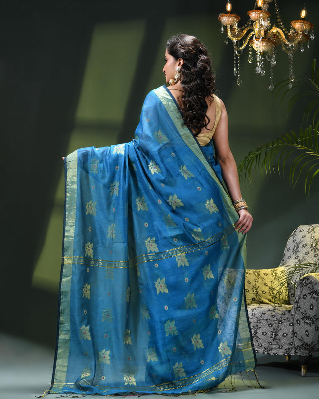 Cotton Silk Party Wear Saree Trendy Design Gulnaz Georgette Chiffon Cotton Saree (Royal Blue)