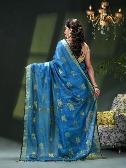 Cotton Silk Party Wear Saree Trendy Design Gulnaz Georgette Chiffon Cotton Saree (Royal Blue)