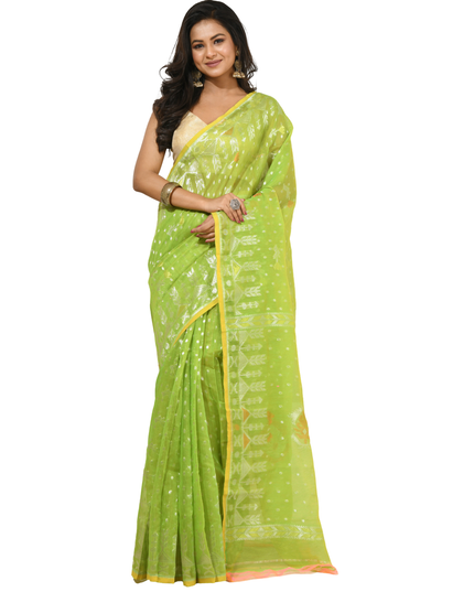 dB DESH BIDESH Women's Soft Cotton Silk Jamdani Sarees For Women for Party Festival Wedding Silk Saree GlamQueen Gold Work Design Without Blouse piece (Light Green)