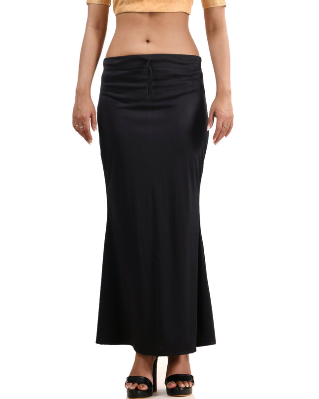 Fish Cut Stretchable Saree Shapewear Petticoat for Women (Black)