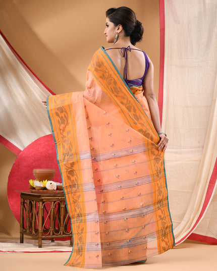 Women Tant cotton saree for woman party, wear handloom sarees for women cotton georgette chettinad cotton silk sarees for women latest, Vasantika design (Orange)