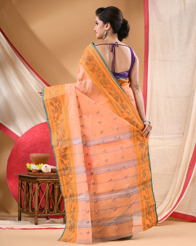 Women Tant cotton saree for woman party, wear handloom sarees for women cotton georgette chettinad cotton silk sarees for women latest, Vasantika design (Orange)