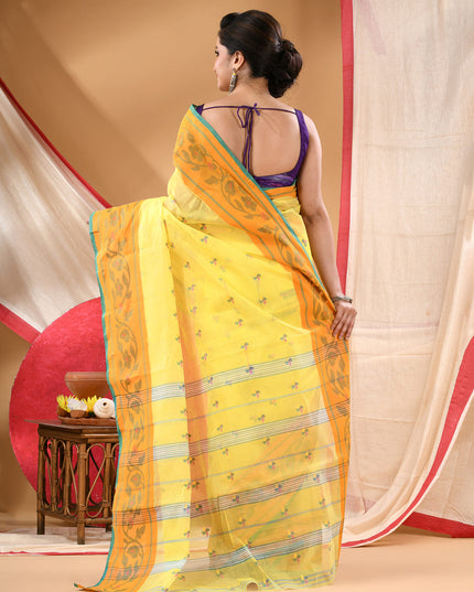 Women Tant cotton saree for woman party, wear handloom sarees for women cotton georgette chettinad cotton silk sarees for women latest, Vasantika design (Yellow)