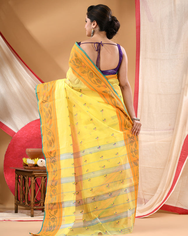 Women Tant cotton saree for woman party, wear handloom sarees for women cotton georgette chettinad cotton silk sarees for women latest, Vasantika design (Yellow)