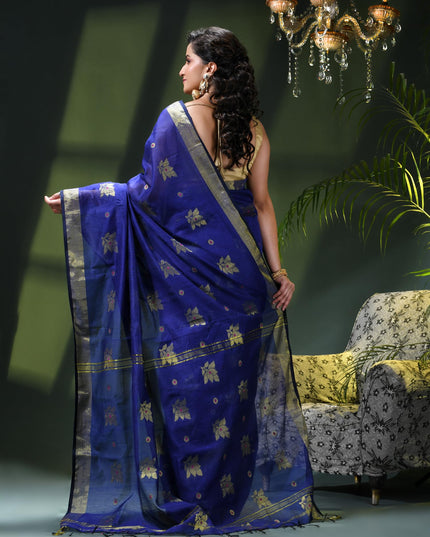 Cotton Silk Party Wear Saree Trendy Design Gulnaz Georgette Chiffon Cotton Saree (Dark Blue)