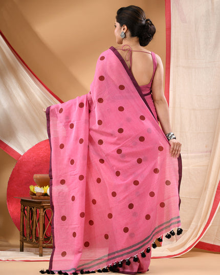 Women cotton handloom mulmul cotton sarees mul cotton sarees for women latest, Nazakat design batik print bandhani malmal linen office daily, party, wear sarees for women (Rose)