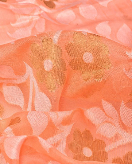 DESH BIDESH Orange White Pure Cotton Jamdani Saree with Woven Floral Design