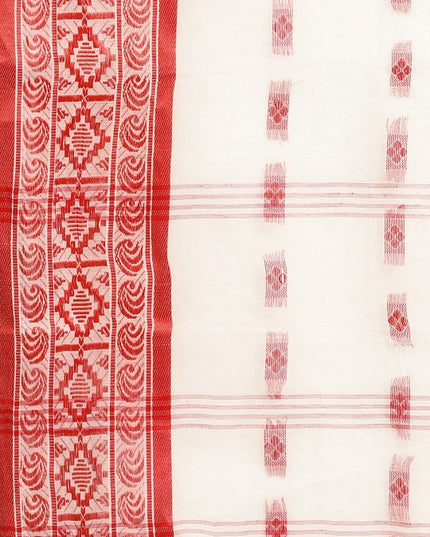 DESH BIDESH Red & White Ethnic Motifs Pure Cotton Taant Saree