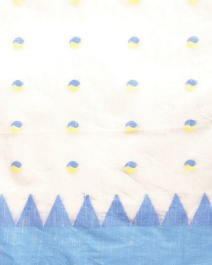 DESH BIDESH White & Blue Geometric Design Pure Cotton Taant Saree