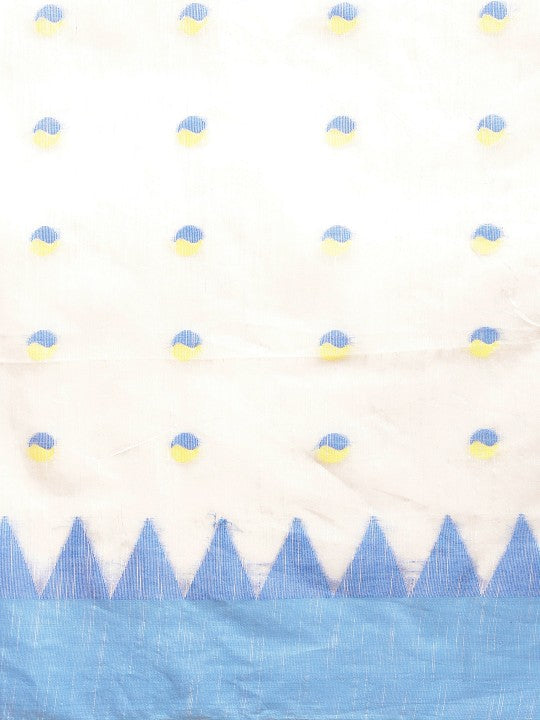 DESH BIDESH White & Blue Geometric Design Pure Cotton Taant Saree
