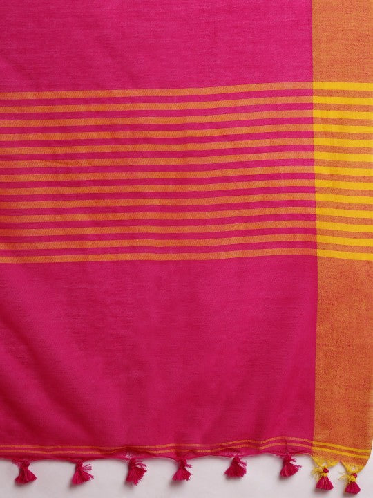 DESH BIDESH Colourblocked Pure Cotton Taant Saree