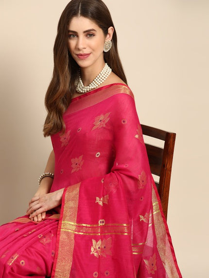 DESH BIDESH Floral Zari Taant Saree