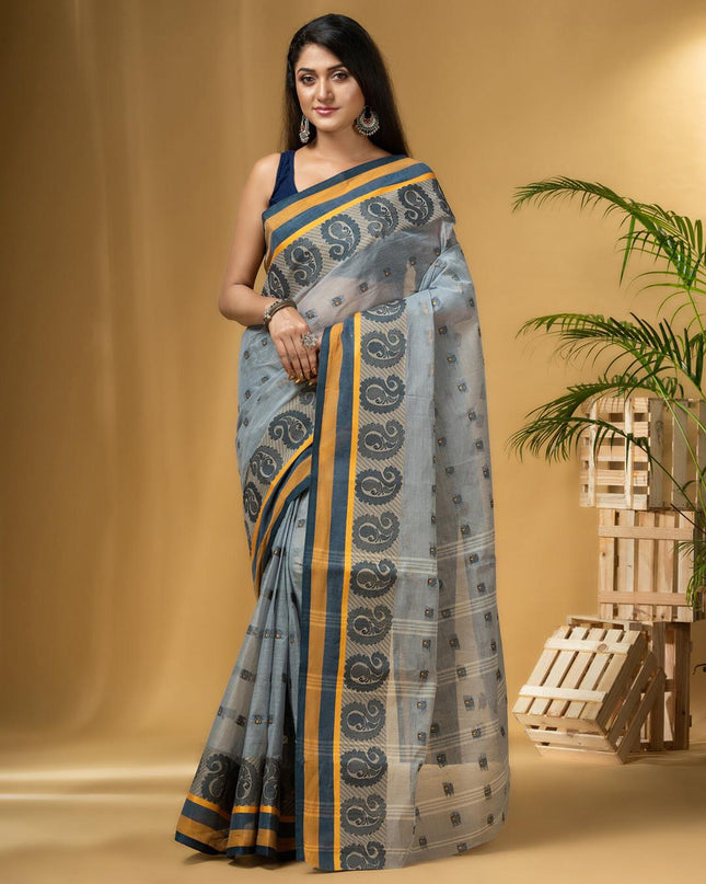 DESH BIDESH Paisley Woven Design Pure Cotton Taant Saree