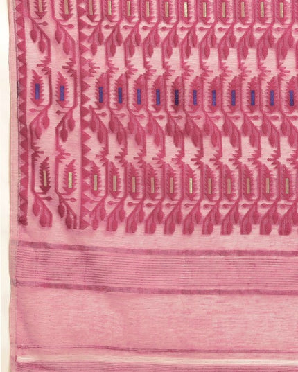 DESH BIDESH Cream Coloured & Magenta Woven Design Pure Cotton Jamdani Saree