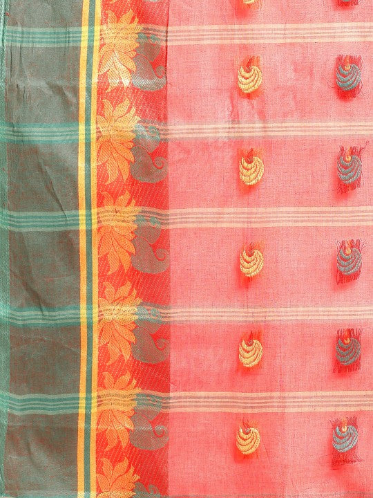 DESH BIDESH Red Woven Design Pure Cotton Taant Saree