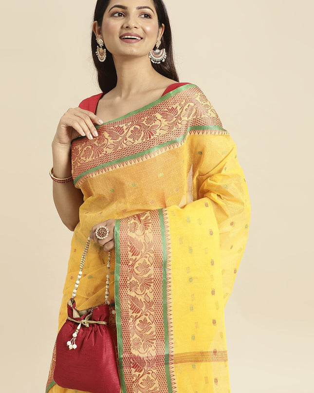 DESH BIDESH Yellow Ethnic Motifs Pure Cotton Taant Saree