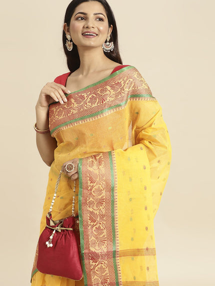 DESH BIDESH Yellow Ethnic Motifs Pure Cotton Taant Saree