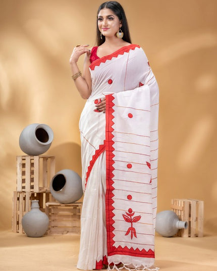 DESH BIDESH Geometric Woven Design Pure Cotton Taant Saree