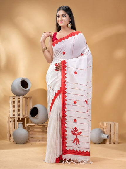 DESH BIDESH Geometric Woven Design Pure Cotton Taant Saree